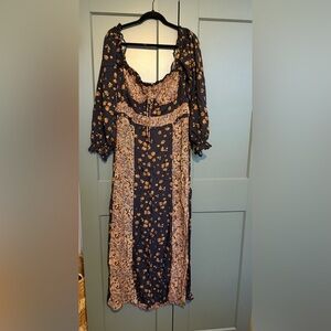 Free People Black and Tan Floral Long Sleeve Dress
